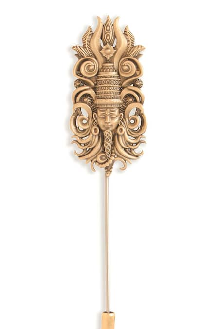 Buy_Cosa Nostraa_Gold Shiva Tandava Carved Brooch And Lapel Pin Set 