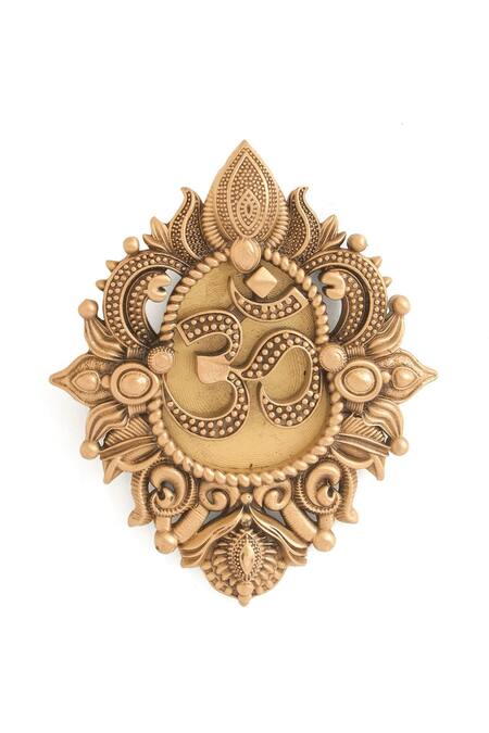 Buy_Cosa Nostraa_Gold Om Trayambakam Carved Brooch And Lapel Pin Set _Online_at_Aza_Fashions