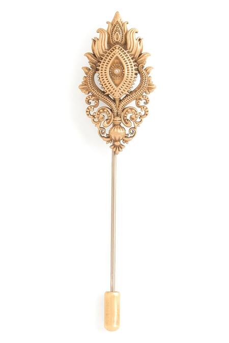 Buy_Cosa Nostraa_Gold Om Trayambakam Carved Brooch And Lapel Pin Set 