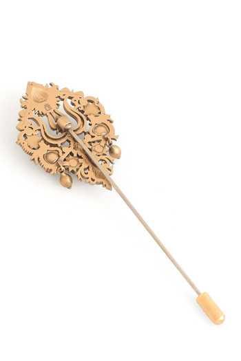 Buy_Cosa Nostraa_Gold Stones, Beads Trishul Carved Lapel Pin With Rudraksh _Online_at_Aza_Fashions