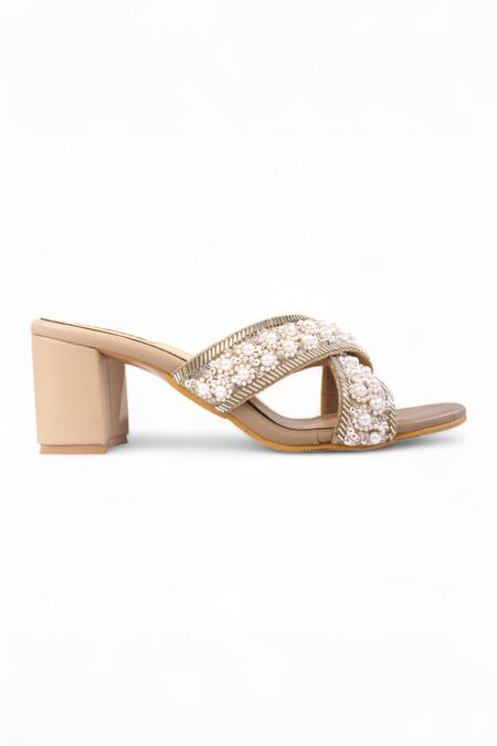 Doriaana Ivory Sequins Lustre Embellished Strap Heels Online at Aza Fashions Doriaana_Ivory Sequins Lustre Embellished Strap Heels _Online_at_Aza_Fashions