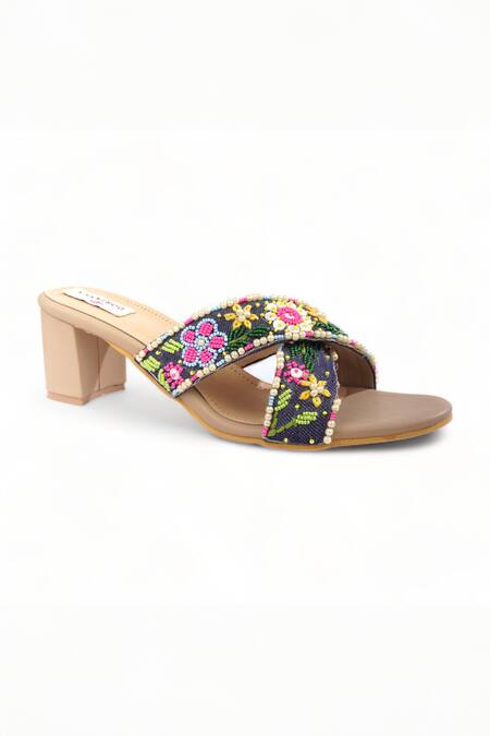 Doriaana Multi Color Beads Opula Floral Embroidered Strap Heels Online at Aza Fashions Doriaana_Multi Color Beads Opula Floral Embroidered Strap Heels _Online_at_Aza_Fashions