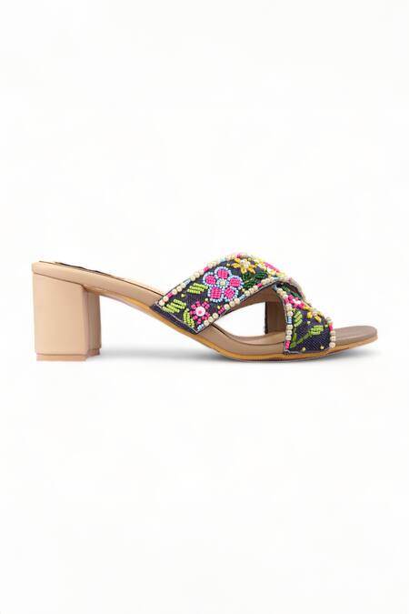 Buy Doriaana Multi Color Beads Opula Floral Embroidered Strap Heels Online at Aza Fashions Buy_Doriaana_Multi Color Beads Opula Floral Embroidered Strap Heels _Online_at_Aza_Fashions