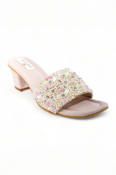 Doriaana Orsay Pearl Embroidered Strap Block Heels 