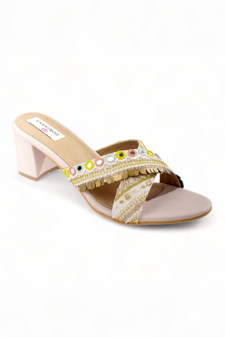 Doriaana Yellow Embroidered Wanderlust Strap Heels 