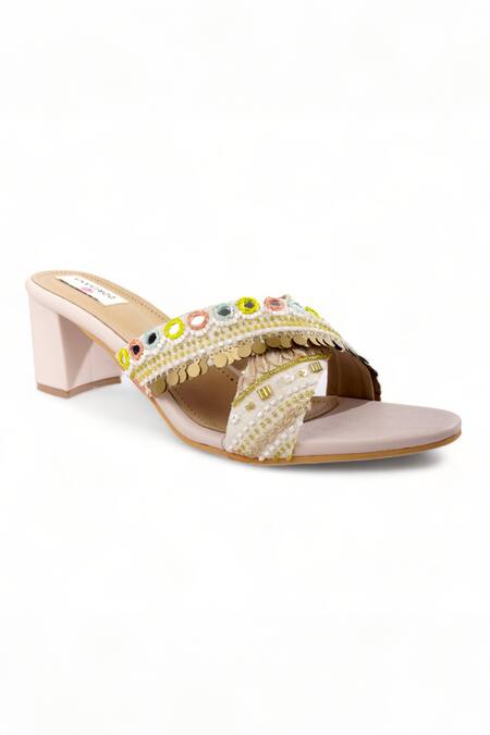 Doriaana_Yellow Embroidery Wanderlust Strap Heels_Online_at_Aza_Fashions