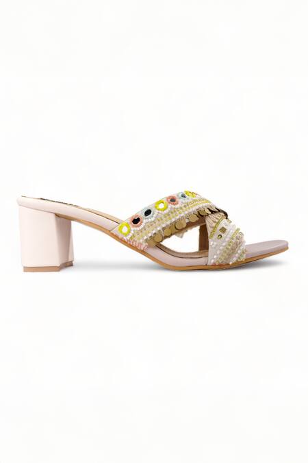 Buy_Doriaana_Yellow Embroidery Wanderlust Strap Heels_Online_at_Aza_Fashions