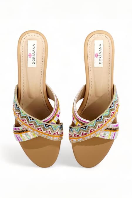 Doriaana Eleana Bead Embroidered Block Heels 