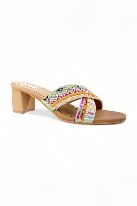 Doriaana_Multi Color Thread Eleana Bead Embroidered Block Heels _Online_at_Aza_Fashions