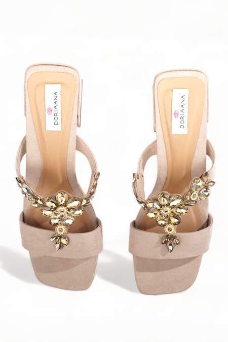 Doriaana Freya Crystal Embroidered Block Heels 