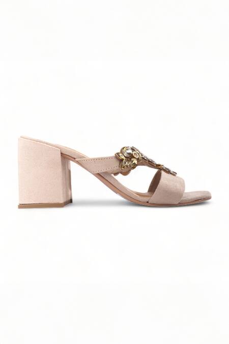 Buy_Doriaana_Pink Crystal And Stone Embroidered Freya Block Heels _Online_at_Aza_Fashions