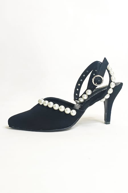 The Alter_Black Pearls Quincy Embellished Stiletto Heels _Online_at_Aza_Fashions