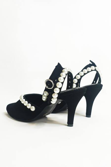 Buy_The Alter_Black Pearls Quincy Embellished Stiletto Heels _Online_at_Aza_Fashions