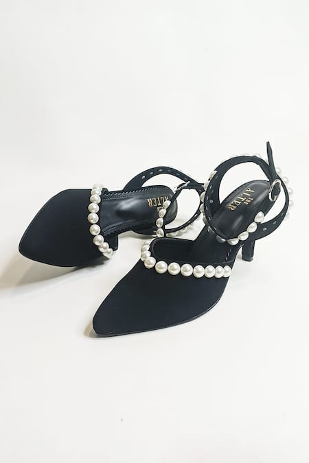 Shop_The Alter_Black Pearls Quincy Embellished Stiletto Heels _Online_at_Aza_Fashions