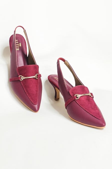 The Alter_Maroon Buckles Audrey Stiletto Heels _at_Aza_Fashions