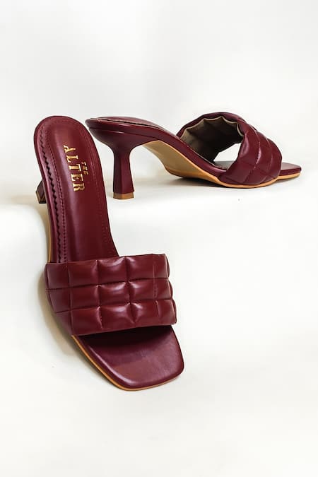 The Alter_Maroon Ashley Quilted Strap Stiletto Heels _at_Aza_Fashions