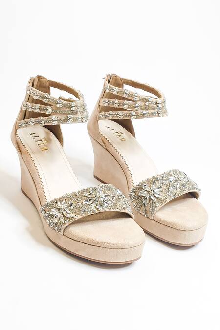 The Alter Beige Rhinestones Bella Embellished Wedges Online at Aza Fashions The Alter_Beige Rhinestones Bella Embellished Wedges _Online_at_Aza_Fashions