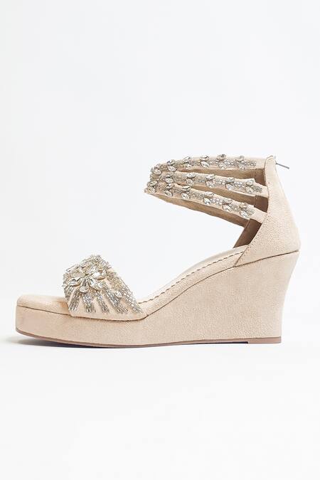 Shop The Alter Beige Rhinestones Bella Embellished Wedges Online at Aza Fashions Shop_The Alter_Beige Rhinestones Bella Embellished Wedges _Online_at_Aza_Fashions