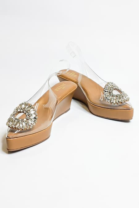 The Alter_Brown Rhinestones Julia Embellished Wedges _Online_at_Aza_Fashions