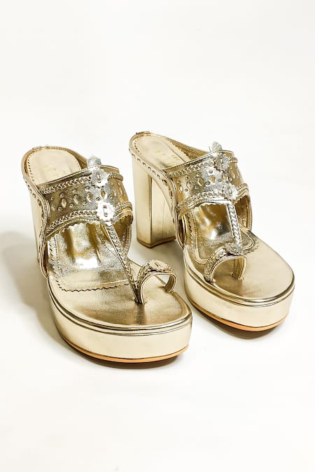 The Alter Metallic Cutwork Kolhapuri Block Heels 