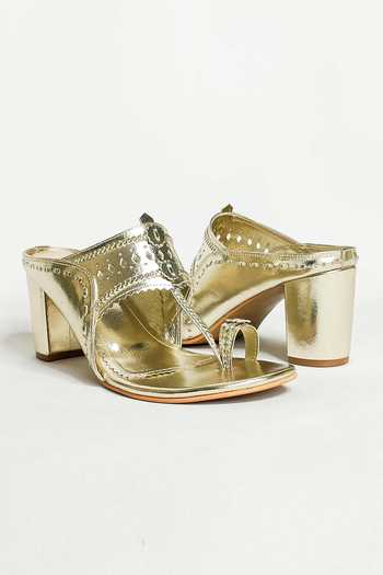 Buy The Alter Gold Cut Work Design Kolhapuri Block Heels Buy_The Alter_Gold Cut Work Design Kolhapuri Block Heels