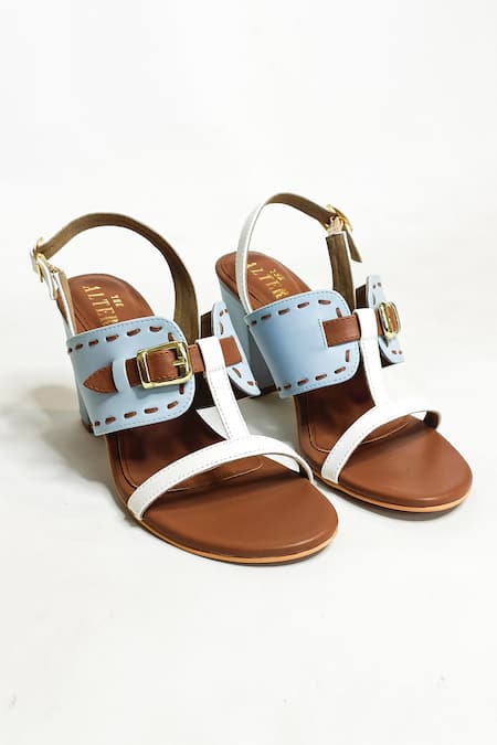 The Alter_Brown Taylor Buckle Embellished Slingback Block Heels _Online_at_Aza_Fashions