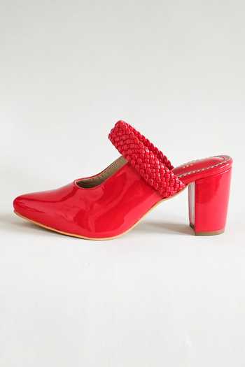 The Alter Red Weave Strap Block Heels Online at Aza Fashions The Alter_Red Weave Strap Block Heels _Online_at_Aza_Fashions