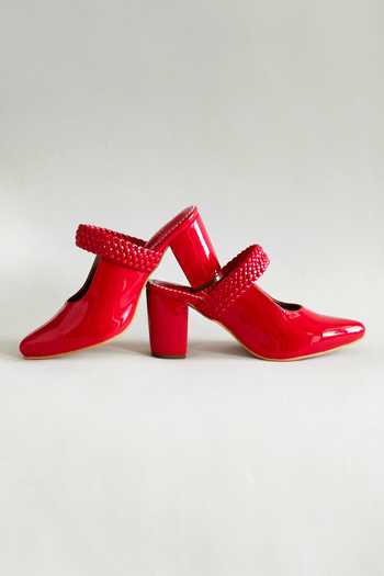 Shop The Alter Red Weave Strap Block Heels Online at Aza Fashions Shop_The Alter_Red Weave Strap Block Heels _Online_at_Aza_Fashions