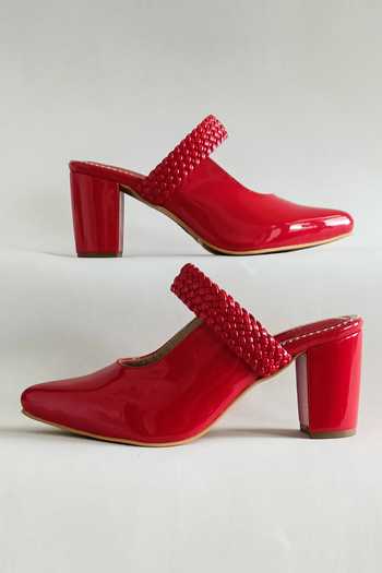 The Alter Red Weave Strap Block Heels at Aza Fashions The Alter_Red Weave Strap Block Heels _at_Aza_Fashions