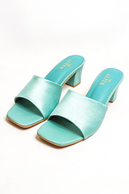 The Alter_Green T-shaped Satin Block Heels _Online_at_Aza_Fashions