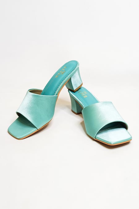 Buy_The Alter_Green T-shaped Satin Block Heels _Online_at_Aza_Fashions