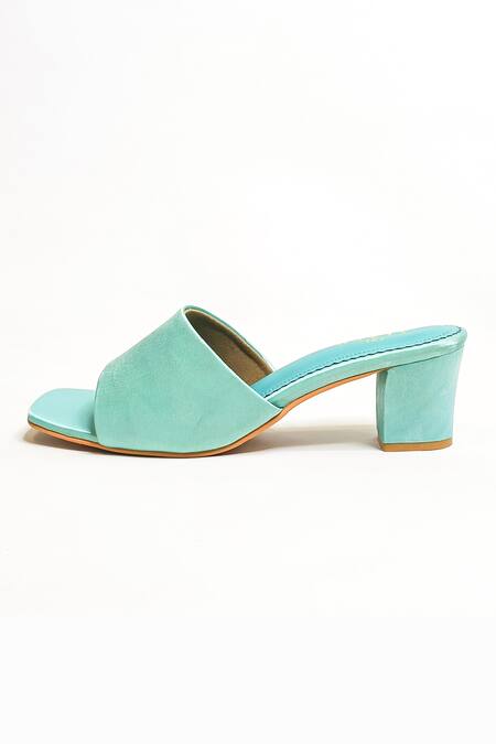 Shop_The Alter_Green T-shaped Satin Block Heels _Online_at_Aza_Fashions