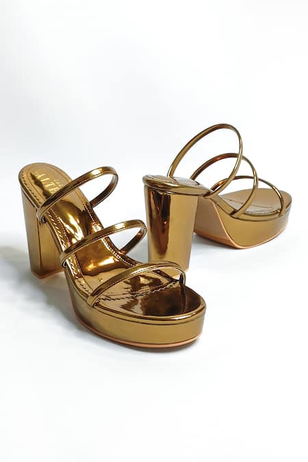 Shop The Alter Gold Diva Strappy Metallic Block Heels at Aza Fashions Shop_The Alter_Gold Diva Strappy Metallic Block Heels _at_Aza_Fashions
