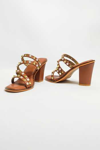 Shop The Alter Brown Studs, Pearls And Strappy Block Heels Online at Aza Fashions Shop_The Alter_Brown Studs, Pearls And Strappy Block Heels _Online_at_Aza_Fashions