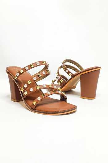 The Alter Brown Studs, Pearls And Strappy Block Heels at Aza Fashions The Alter_Brown Studs, Pearls And Strappy Block Heels _at_Aza_Fashions
