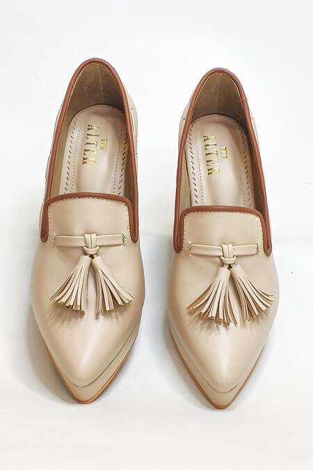 Shop_The Alter_Beige Fringe Vanessa Oxford Block Heels _Online_at_Aza_Fashions