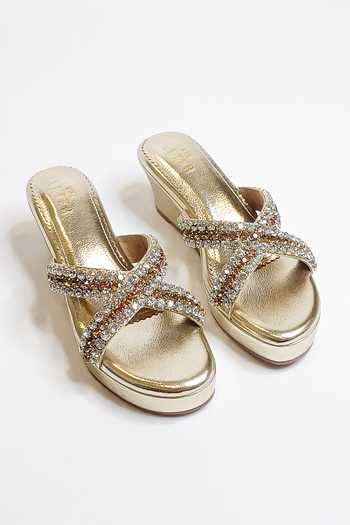Buy_The Alter_Gold Rhinestones Criss Cross Embellished Wedges 