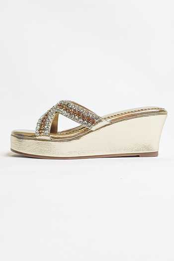 Shop_The Alter_Gold Rhinestones Criss Cross Embellished Wedges 