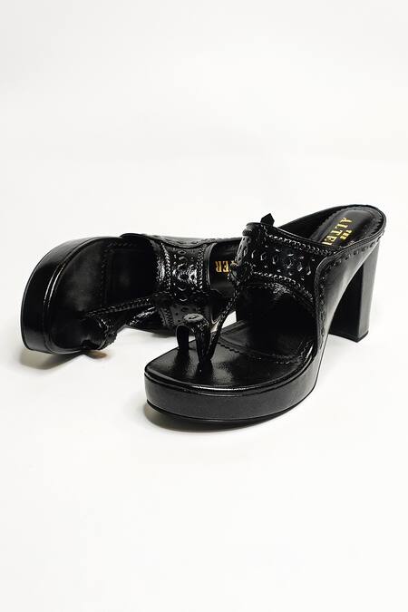 The Alter_Black Cut Work Aisha Prism Kolhapuri Block Heels _Online_at_Aza_Fashions