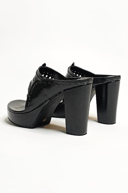 Shop_The Alter_Black Cut Work Aisha Prism Kolhapuri Block Heels _Online_at_Aza_Fashions