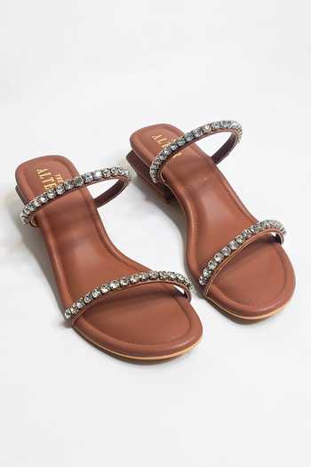 The Alter_Brown Rhinestones Mysha Embellished Block Heels _Online_at_Aza_Fashions
