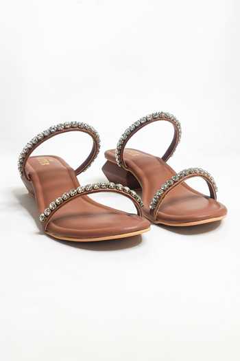 Buy_The Alter_Brown Rhinestones Mysha Embellished Block Heels _Online_at_Aza_Fashions