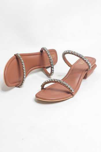 Shop_The Alter_Brown Rhinestones Mysha Embellished Block Heels _Online_at_Aza_Fashions