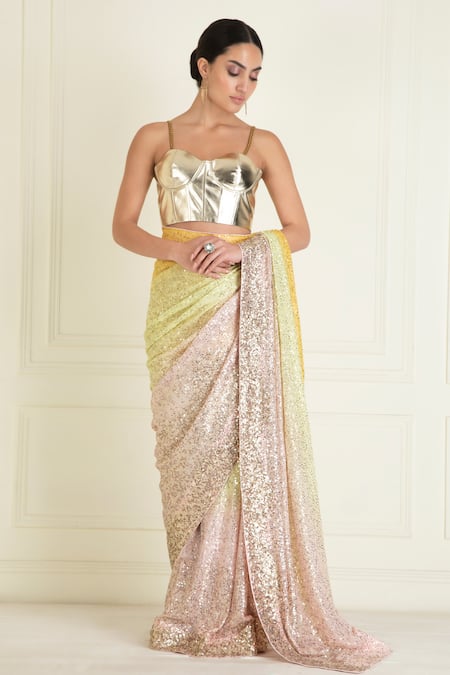 Priyanka Jain Ombre Embroidered Pre-Stitched Saree With Bralette 