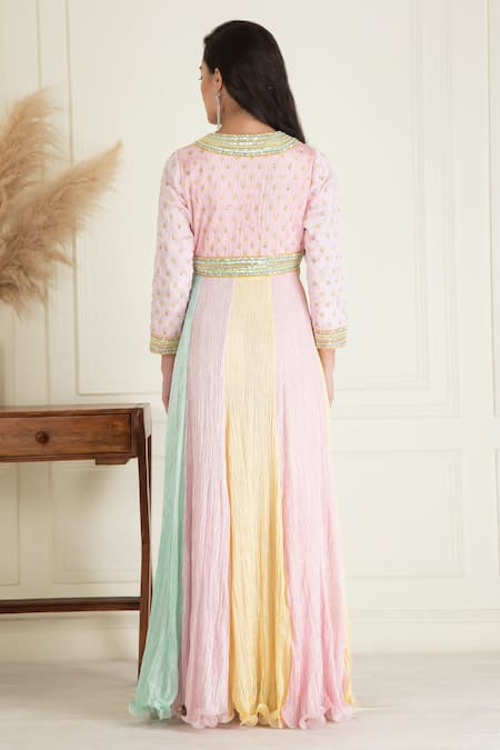 Priyanka Jain Colorblock Neckline Embroidered Anarkali Set 