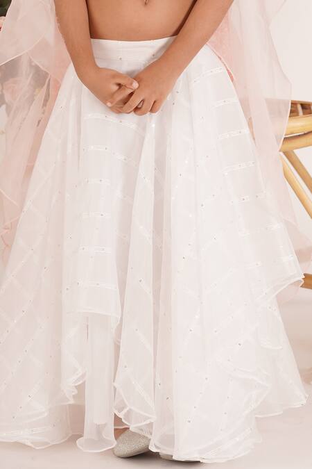 Buy_Mei & ZU_White Organza, Georgette, Cotton Sequins, Checkered Pattern Lehenga Set_Online_at_Aza_Fashions