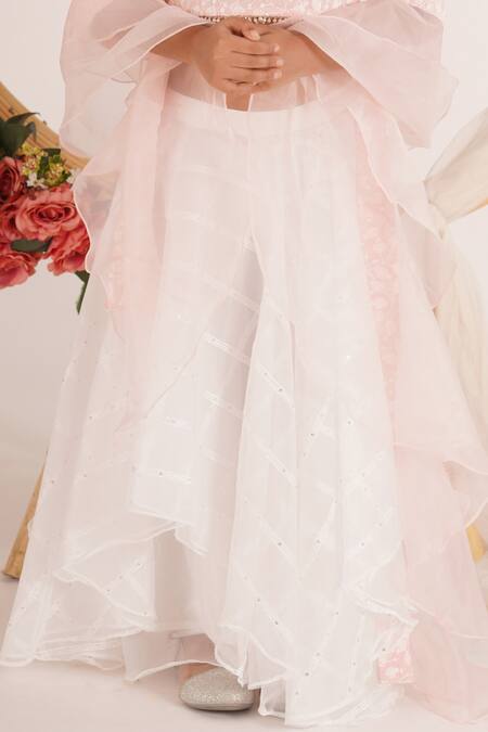 Shop_Mei & ZU_White Organza, Georgette, Cotton Sequins, Checkered Pattern Lehenga Set_Online_at_Aza_Fashions