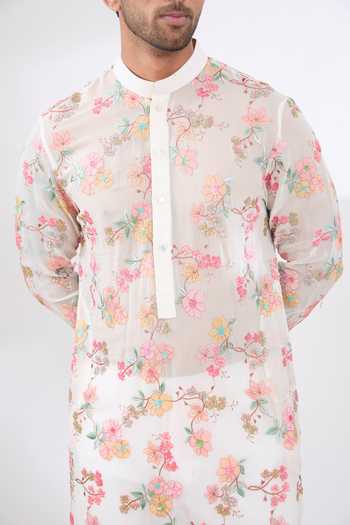 Buy Rabani & Rakha Off White Cotton, Silk Embroidery Floral Kurta And Pant Set Online at Aza Fashions Buy_Rabani & Rakha_Off White Cotton, Silk Embroidery Floral Kurta And Pant Set _Online_at_Aza_Fashions