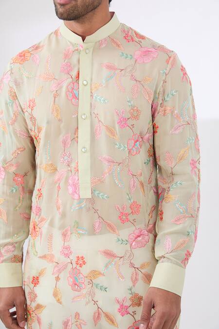 Buy Rabani & Rakha Green Cotton, Silk Sequins, Embroidery Kurta And Pant Set Online at Aza Fashions Buy_Rabani & Rakha_Green Cotton, Silk Sequins, Embroidery Kurta And Pant Set _Online_at_Aza_Fashions