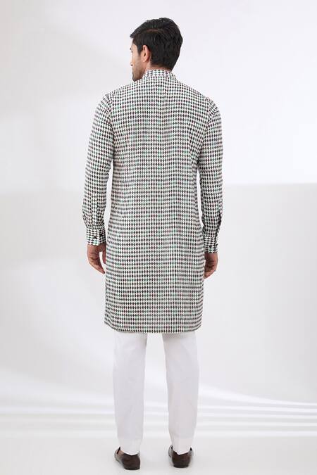 Shop Rabani & Rakha Ivory Georgette, Crepe, Cotton Satin, Cotton, Diamond Print Kurta And Pant Set at Aza Fashions Shop_Rabani & Rakha_Ivory Georgette, Crepe, Cotton Satin, Cotton, Diamond Print Kurta And Pant Set _at_Aza_Fashions